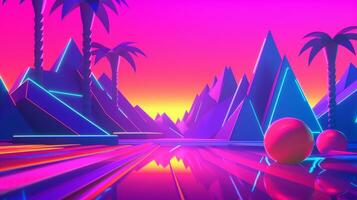 Neon Tropical Synthwave Theme 3D Abstract Background generative AI photo