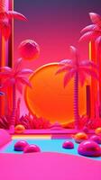 Neon Tropical Synthwave Theme 3D Abstract Background generative AI photo