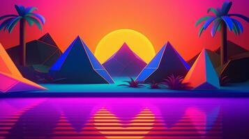 Neon Tropical Synthwave Theme 3D Abstract Background generative AI photo