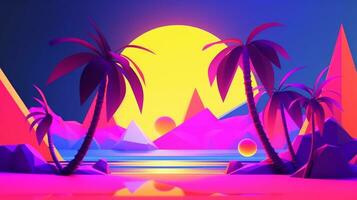 Neon Tropical Synthwave Theme 3D Abstract Background generative AI photo