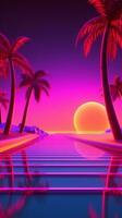 Neon Tropical Synthwave Theme 3D Abstract Background generative AI photo