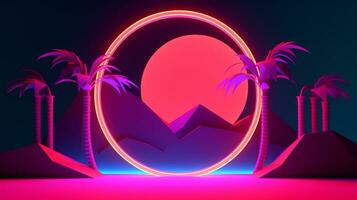 Neon Tropical Synthwave Theme 3D Abstract Background generative AI photo