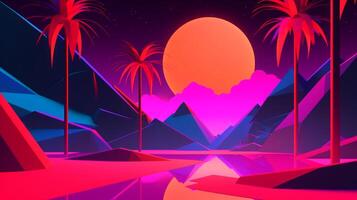 Neon Tropical Synthwave Theme 3D Abstract Background generative AI photo