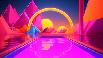 Neon Tropical Synthwave Theme 3D Abstract Background generative AI photo