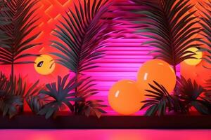 Neon Tropical Synthwave Theme 3D Abstract Background generative AI photo