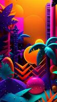 Neon Tropical Synthwave Theme 3D Abstract Background generative AI photo