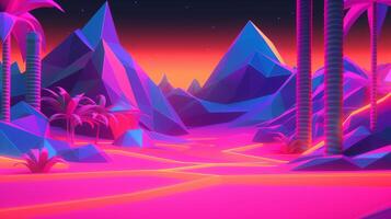 Neon Tropical Synthwave Theme 3D Abstract Background generative AI photo