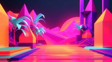 Neon Tropical Synthwave Theme 3D Abstract Background generative AI photo