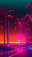 Neon Tropical Synthwave Theme 3D Abstract Background generative AI photo