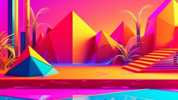 Neon Tropical Synthwave Theme 3D Abstract Background generative AI photo