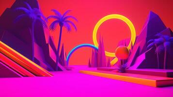 Neon Tropical Synthwave Theme 3D Abstract Background generative AI photo