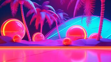 Neon Tropical Synthwave Theme 3D Abstract Background generative AI photo