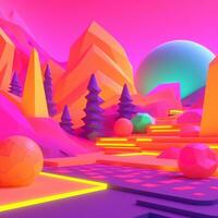 Neon Tropical Synthwave Theme 3D Abstract Background generative AI photo