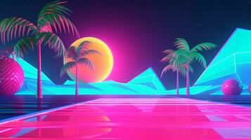 Neon Tropical Synthwave Theme 3D Abstract Background generative AI photo