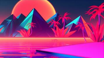 Neon Tropical Synthwave Theme 3D Abstract Background generative AI photo