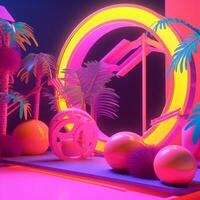 Neon Tropical Synthwave Theme 3D Abstract Background generative AI photo