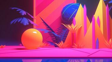 Neon Tropical Synthwave Theme 3D Abstract Background generative AI photo