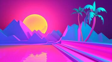 Neon Tropical Synthwave Theme 3D Abstract Background generative AI photo