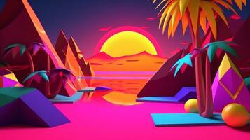 Neon Tropical Synthwave Theme 3D Abstract Background generative AI photo