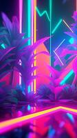 Neon Tropical Synthwave Theme 3D Abstract Background generative AI photo