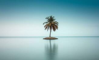 palma árbol en contra un oceanscape antecedentes generativo ai foto