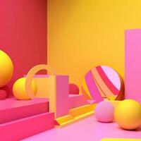 Pink and Yellow 3D Abstract Shapes Background generative AI photo