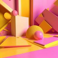 Pink and Yellow 3D Abstract Shapes Background generative AI photo