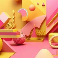 Pink and Yellow 3D Abstract Shapes Background generative AI photo