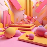 Pink and Yellow 3D Abstract Shapes Background generative AI photo