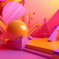 Pink and Yellow 3D Abstract Shapes Background generative AI photo