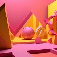 Pink and Yellow 3D Abstract Shapes Background generative AI photo