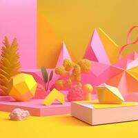 Pink and Yellow 3D Abstract Shapes Background generative AI photo