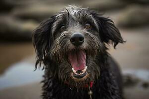 portrait of a dog playing on a beach generative AI photo