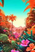 Summer Themed Lush Fractal Design Background generative AI photo