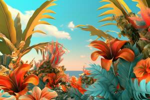 Summer Themed Lush Fractal Design Background generative AI photo