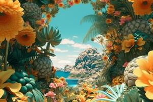 Summer Themed Lush Fractal Design Background generative AI photo