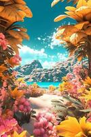 Summer Themed Lush Fractal Design Background generative AI photo