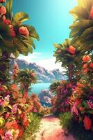 Summer Themed Lush Fractal Design Background generative AI photo