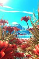 Summer Themed Lush Fractal Design Background generative AI photo