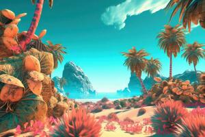 Summer Themed Lush Fractal Design Background generative AI photo