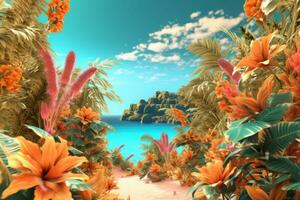 Summer Themed Lush Fractal Design Background generative AI photo