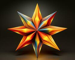 3d representación de un vistoso origami estrella en un negro antecedentes generativo ai foto
