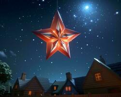 3d representación de un estrella colgando en el noche cielo generativo ai foto