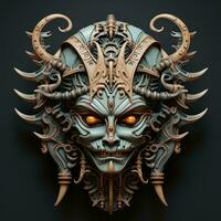 a 3d illustration of a demon mask with horns generative ai photo