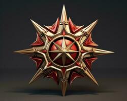 a 3d model of a star with red and gold accents generative ai photo