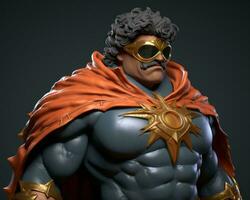 a 3d model of a superhero with glasses and a cape generative ai photo