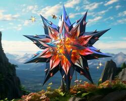 a 3d rendering of a large star on top of a mountain generative ai photo