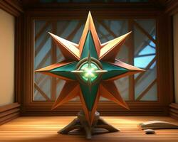 a 3d rendering of a star with a green light generative ai photo