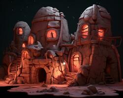 a 3d rendering of an old house in the middle of the night generative ai photo