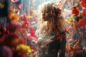 a beautiful blonde woman with flowers in her hair generative ai photo